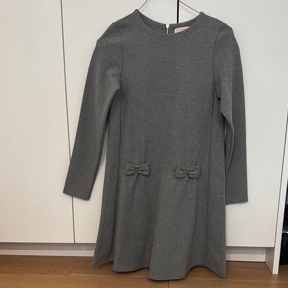 Lili Gaufrette Gray A-Line Long Sleeve Dress